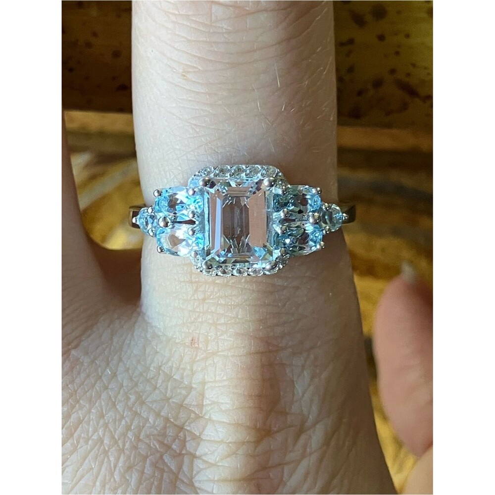 Natural Aquamarine Blue Topaz Sterling Silver Ring Size 9